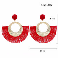 Bohemian national wind geometry round fan large tassel earrings