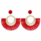 Bohemian national wind geometry round fan large tassel earrings