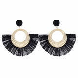 Bohemian national wind geometry round fan large tassel earrings