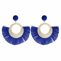 Bohemian national wind geometry round fan large tassel earrings