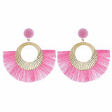 Bohemian national wind geometry round fan large tassel earrings