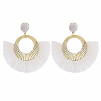 Bohemian national wind geometry round fan large tassel earrings