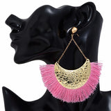 Retro geometric fan-shaped tassel earrings